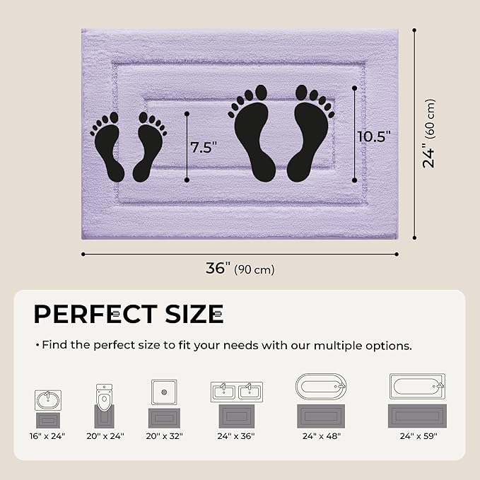 GRANNY SAYS Bathroom Rugs Non Slip, 24" x 36", Bath Rugs for Bathroom Washable, Bath Mats for Floor, Microfiber Bath Mat for Tub, Absorbent Bath Rugs for Shower Room, Lavender