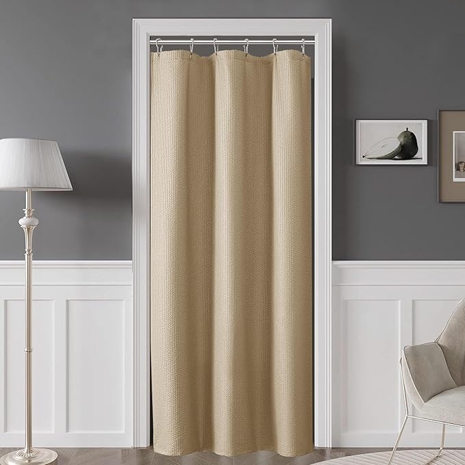 OVZME Taupe Stall Fabric Shower Curtain 36 x 72 Inch, Soft Waffle Small Shower Curtain for Bathroom with Texture for Narrow Stall Size, Machine Washable Water Resistance, Hotel Style
