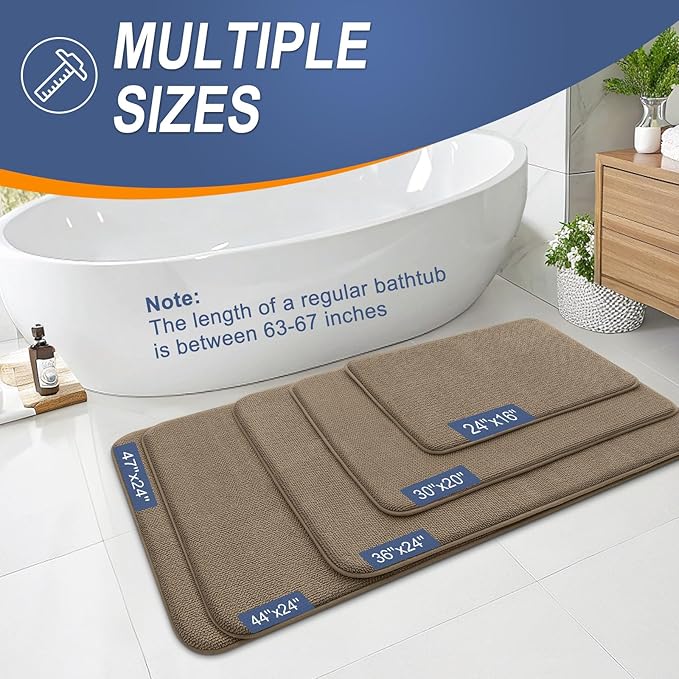 OLANLY Thick Memory Foam Bath Mat Rug 47x20, Extra Soft Absorbent Bathroom Rug, Quick Dry Bath Mats, Non-Slip, Machine Washable Carpet for Bathroom, Tub and Shower, Home Decor Accessories, Tan