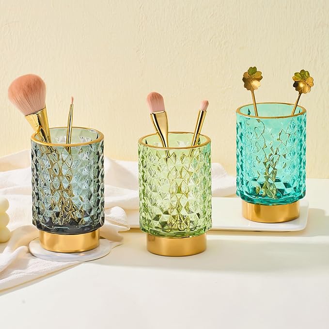 Makeup Brush Holder Organizer,Toothbrush Holders,Desk Pen Pencil Holder,Multifunctional Vintage Glass Brush Cup（A46-7-US）