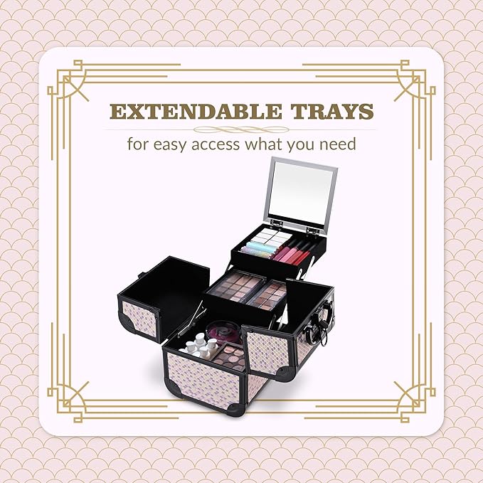 BYOOTIQUE 2-Piece Makeup Train Case Cosmetic Organizer Kit Art Deco Tyrian Salon