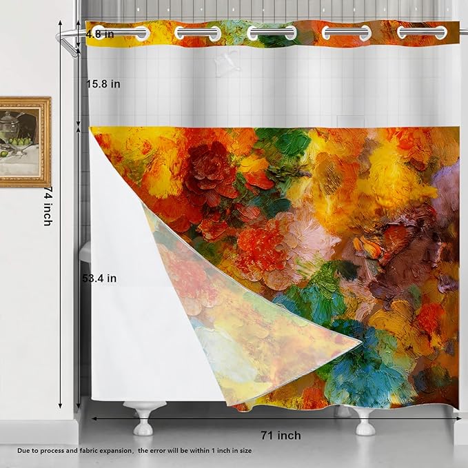 Shrahala Colorful Abstract Paint No Hooks Shower Curtain with Snap in Liner Set, Multicolor Modern Artist Bathroom Décor Polyester Fiber Waterproof for Stall Bathtubs 71 X 74 in