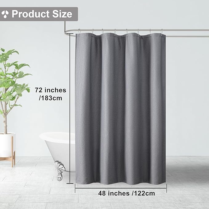 OVZME Stall Shower Curtain 48X72 inch, Embossed Textured Fabric Shower Curtain for Bathroom - Soft Cloth & Hotel Spa, Water Repellent, Machine Washable Bathroom Curtain, Grey
