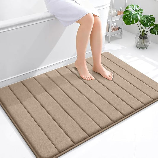 OLANLY Memory Foam Bath Mat 44x32, Super Soft Absorbent Bathroom Rugs, Quick Dry, Machine Washable Shower Floor Rugs, Bathmat Carpet, Bathroom Home Decor Accessories, Tan