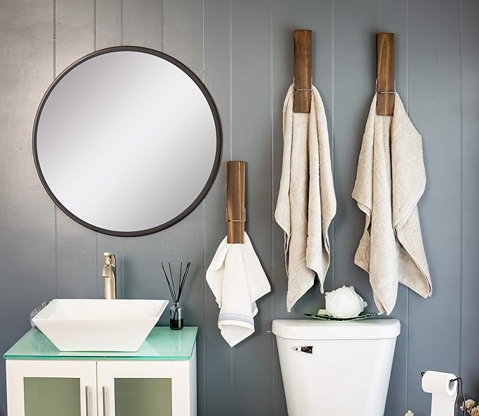 Giant Clothespin Bathroom Towel Holder | Huge 12” Clothes pin | Farmhouse Bathroom décor | Laundry Room or Nursery décor | Towel Rack or Hook | Bathroom Accessories wall décor (Jacobean)
