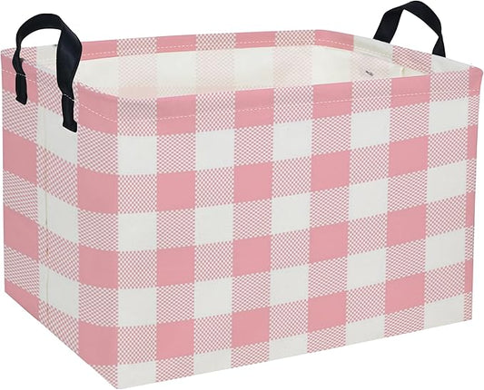 Rectangular Kids Baskets Pink Basket Cute Storage Bins Organizer Box Boys Room Decor for Home.(Pink grid)
