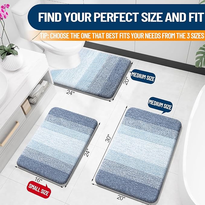 OLANLY Bathroom Rugs Mat 40x20, Extra Soft Absorbent Microfiber Bath Rugs, Rubber Backing, Quick Dry, Machine Washable Bath Mats for Bathroom Floor, Tub and Shower, Home Decor Accessories, Blue
