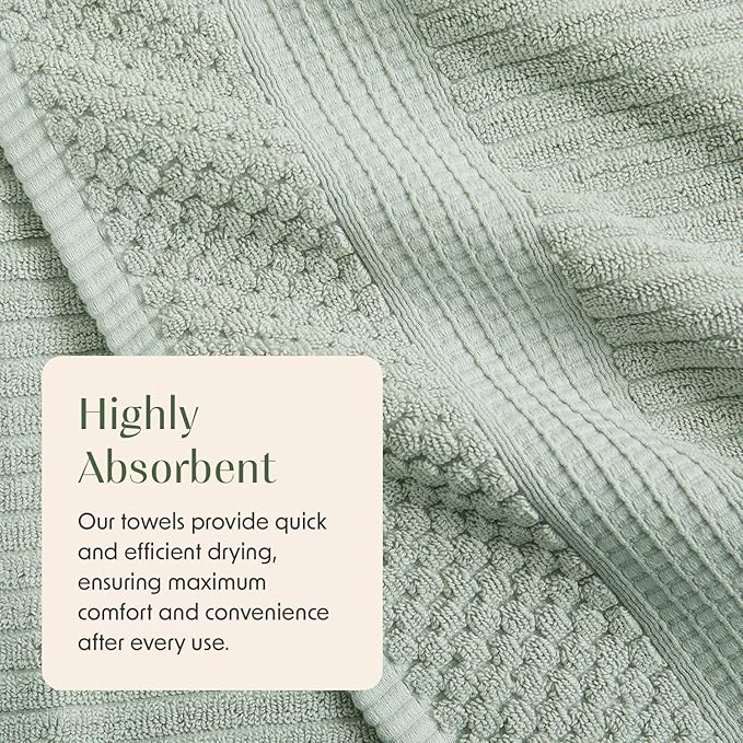Springtree Home 100% Cotton Bath Towel Set of 4 | Super Soft & Absorbent with Quick-Dry Fibers | 4 Bath Towels | Textured and Durable Cotton | Krista Collection - Eucalyptus