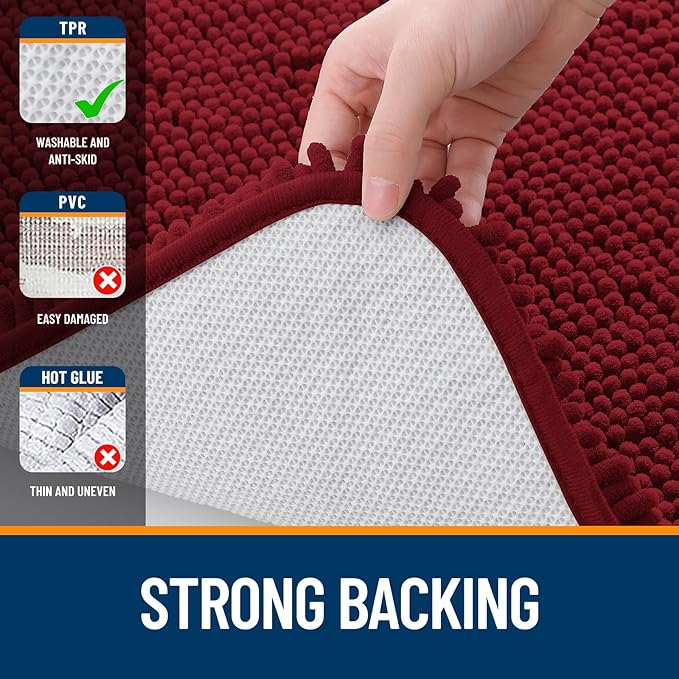 OLANLY Bathroom Rugs 40x32, Extra Soft Absorbent Chenille Bath Rugs, Rubber Backing Quick Dry, Machine Washable Bath Mats for Bathroom Floor, Tub and Shower, Home Decor Accessories, Red