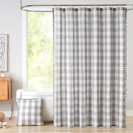VOILYBIRD Grey and White Buffalo Check Farmhouse Shower Curtain for Bathroom 72” x 72”