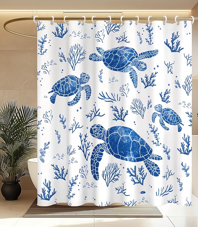 MAMUSE Shower Curtain for Bathroom - Cute Aesthetic Decorative Modern Girly Unique Girls Design Pretty Women Waterproof Fabric Cloth Cortinas de Baño Bathtub 72 x 72 Inch, Save Turtle