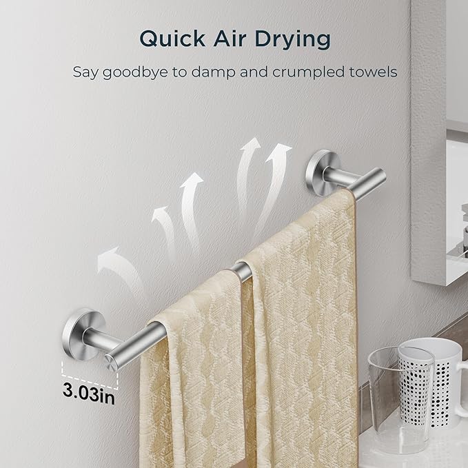 FORIOUS Bathroom Hardware Accessories Set, SUS304 Stainless Steel Towel Bar Set, Modern Towel Racks Holder for Bathroom, Toilet Paper Holder Wall Mounted 5 Pieces(24" Bar, Brushed Nickel)