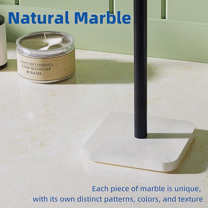 RUACQ Hand Towel Holder, T-Shape Free Standing Hand Towel Holder Stand with Marble Base, 304 Stainless Steel Hand Towel Stand for Bathroom Kitchen Vanity Countertop(Matte Black)
