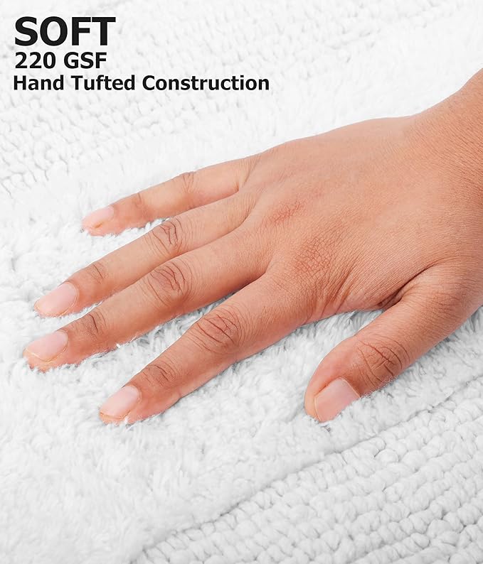COTTON CRAFT Luxurious Bathmat Rug - Set of 2 Reversible Heavyweight Large Step Out Bath Mats for Bathroom Floor, Tub and Shower - Pure Cotton Soft Plush Absorbent Tufted Racetrack Mat - 20x30 - White