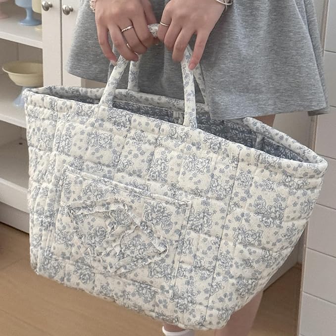 Quilted Fabric Basket Car Storage Basket Boho Floral Laundry Hamper for Nursery Bedroom & Living Room | Organize Clothes Toys