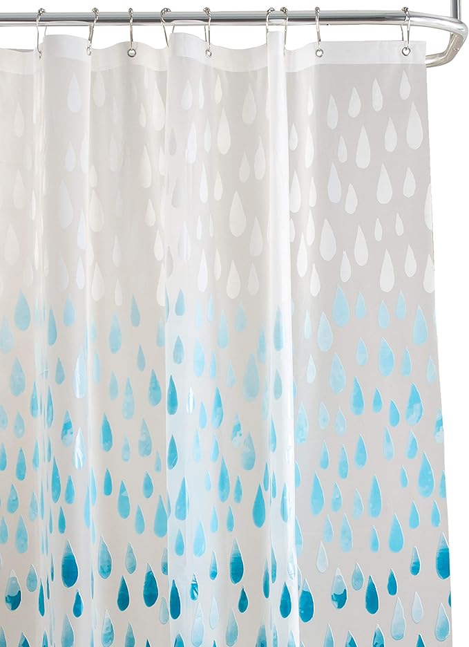 Bath Bliss Design PEVA Shower Curtain | Dimensions: 70"x 72" | 12 Metal Grommets | Bathroom Accessories | Reinforced Mesh Trim | Ombre | Raindrop Blue