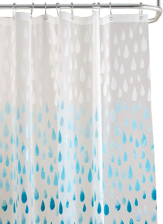Bath Bliss Design PEVA Shower Curtain | Dimensions: 70"x 72" | 12 Metal Grommets | Bathroom Accessories | Reinforced Mesh Trim | Ombre | Raindrop Blue