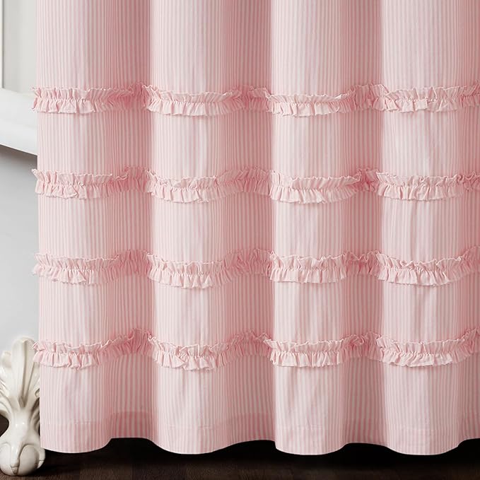 Lush Decor Vintage Stripe Yarn Dyed Cotton Shower Curtain, 72" x 72", Pink