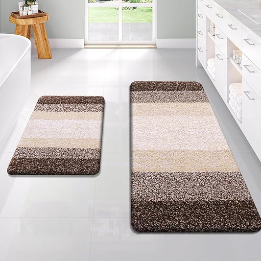 OLANLY Bathroom Rug Set 2 Piece, Soft Absorbent Microfiber Bath Rug Set, Non-Slip, Machine Wash Dry, Plush Shaggy Bath Mats for Bathroom (47"x20"+24"x16", Brown)