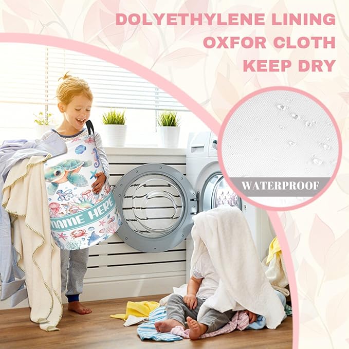 Custom Turtle Laundry Baskets, Personalized Turtle Gifts with Customized Name, Collapsible Laundry Hamper for Kids Adults Home Decoration,16.5 X 13.8in