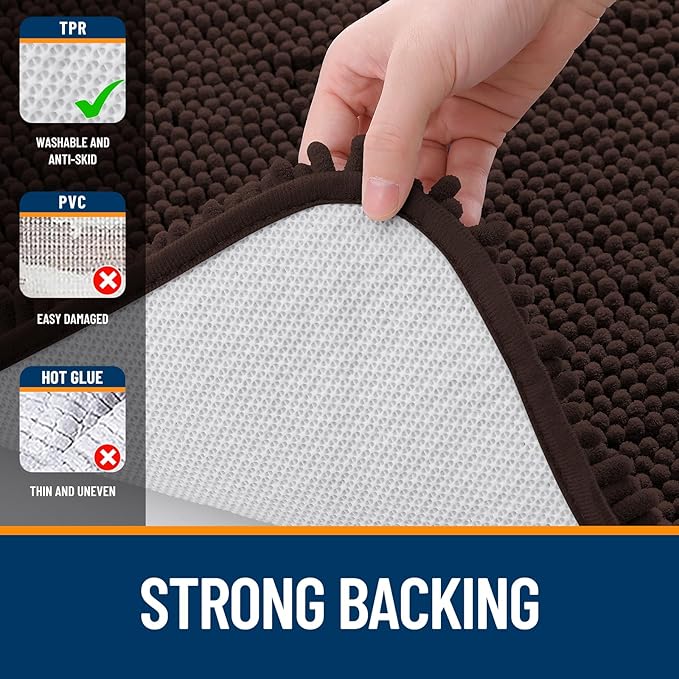 OLANLY Bathroom Rugs 30x18, Extra Soft Absorbent Chenille Bath Rugs, Rubber Backing Quick Dry, Machine Washable Bath Mats for Bathroom Floor, Tub and Shower, Home Decor Accessories, Brown