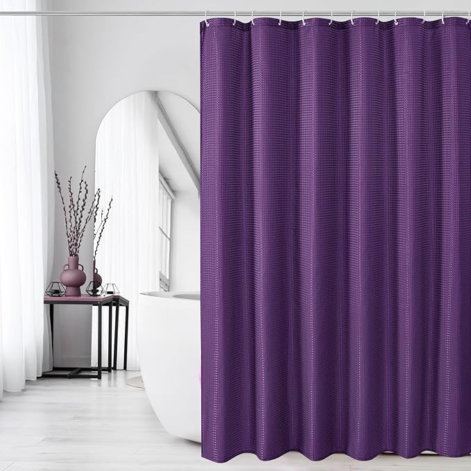 Gibelle Purple Shower Curtain, Waffle Weave Textured Fabric Shower Curtain for Bathroom - Soft Cloth & Hotel Spa Luxury, Water Repellent, Machine Washable, 72X72, Purple