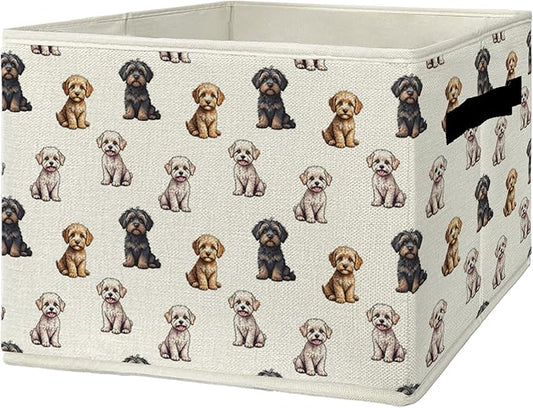Cavapoo Gifts Storage Bins & Boxes with Handles, Dog Foldable Basket for Organizing Dog Lovers Owners, Cavapoo Christmas Collapsible Laundry Hampers for Bedroom Bathroom Clothes Toys Books