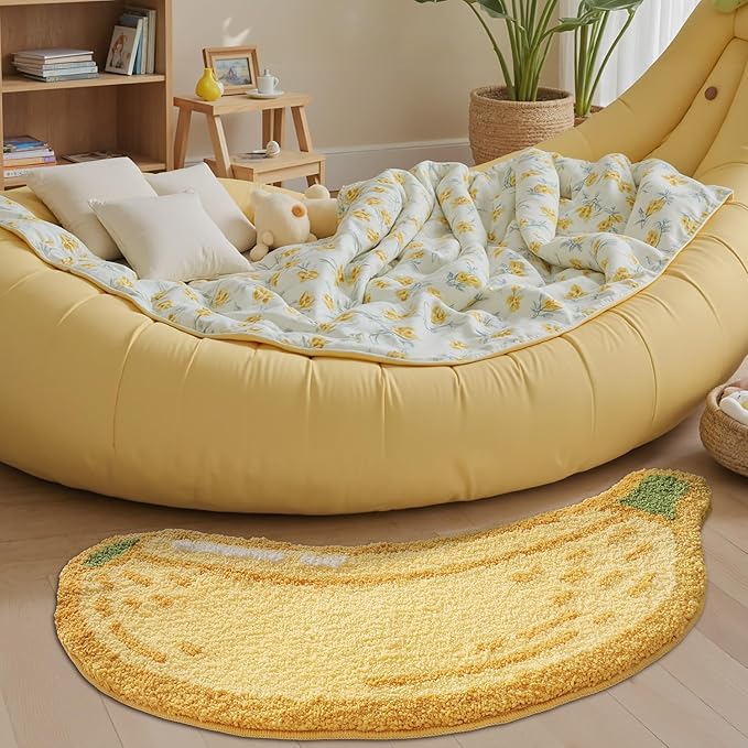 LUMI Cute Bathroom Rugs, Funny Fruit Runner Rug, Soft Plush Fluffy Bath Mat, Absorbent, Non-Slip for Bathroom, Kitchen Sink, Bedroom, Kid's Bedroom, and Living Room, 24"x51", Banana