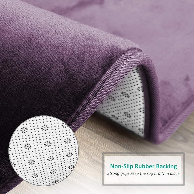 Clara Clark Bathroom Rugs, Velvet Memory Foam Bath Mat, Non-Slip, Machine Washable Bath Rugs - Dries Quickly, Ultra Soft Plush Bath Mats for Bathroom, 20 x 24, Dark Purple
