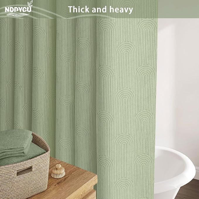 Sage Green Shower Curtain Boho Cotton Texture Mid Century Minimalist Arch Shower Curtain for Bathroom,72" W X 72" L
