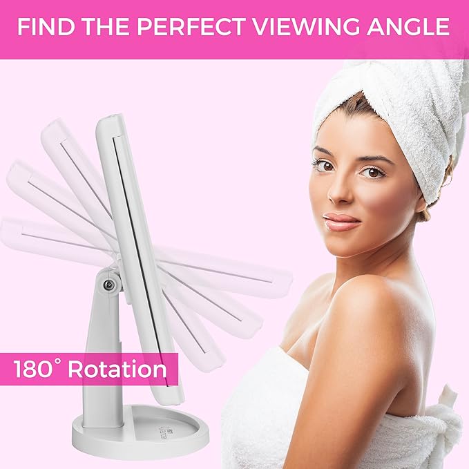 Luvly Trifold Vanity Mirror with LED Lights | Touch Screen Dimming - 1x 2X 3X Magnification - Portable Makeup Mirror