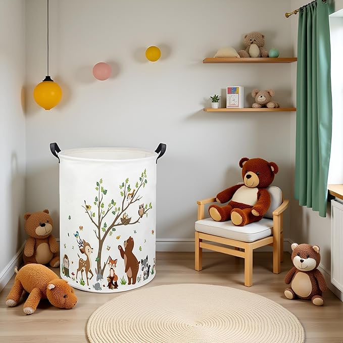 Kids Laundry Basket Baby Hamper Toy Storage Bin for Boys Room Decor Baby Nursery Hamper Gift Baskets for Bedroom Bathroom(Tree Animal)