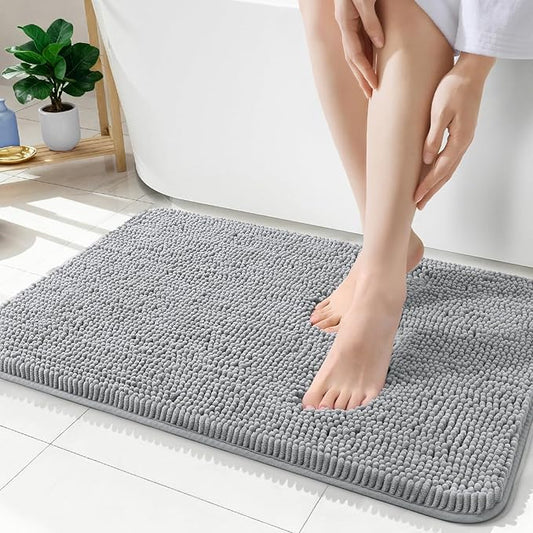 OLANLY Bathroom Rugs 35x24, Extra Soft Absorbent Chenille Bath Rugs, Rubber Backing Quick Dry, Machine Washable Bath Mats for Bathroom Floor, Tub and Shower, Home Decor Accessories, Light Grey