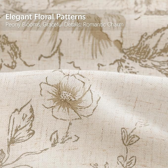 Farmhouse Floral Linen Shower Curtain, Vintage Beige Pattern Rustic Shower Curtains for Bathroom, Tan Taupe,72x84