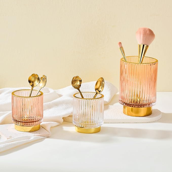 Makeup Brush Holder Organizer,Toothbrush Holders,Desk Pen Pencil Holder,Multifunctional Vintage Glass Brush Cup???S/White/A3-14-US???
