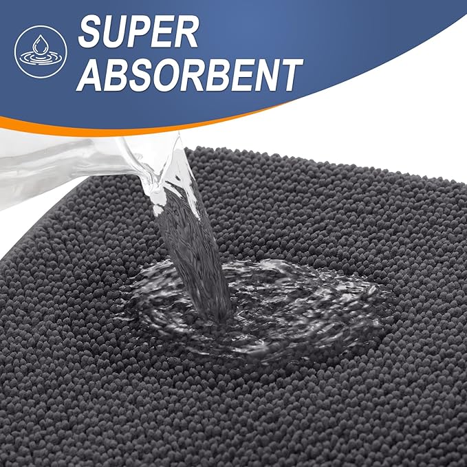 OLANLY Thick Memory Foam Bath Mats Rugs 50x30, Extra Soft Absorbent Bathroom Rug, Quick Dry Bath Mat, Non-Slip, Machine Washable Carpet for Bathroom, Tub and Shower, Home Decor Accessories, Dark Grey