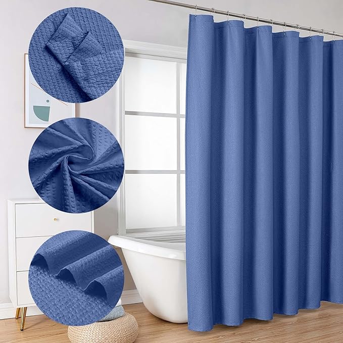 OVZME Berry Cute Shower Curtain, Embossed Textured Fabric Shower Curtain for Bathroom - Soft Cloth & Hotel Spa Luxury, Water Repellent, Machine Washable Shower Curtain, 72X72, Royle Blue