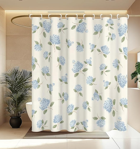 MAMUSE Shower Curtain for Bathroom - Cute Aesthetic Decorative Modern Girly Unique Girls Design Pretty Women Waterproof Fabric Cloth Cortinas de Baño Bathtub 72 x 72 Inch, Small Blue Flower