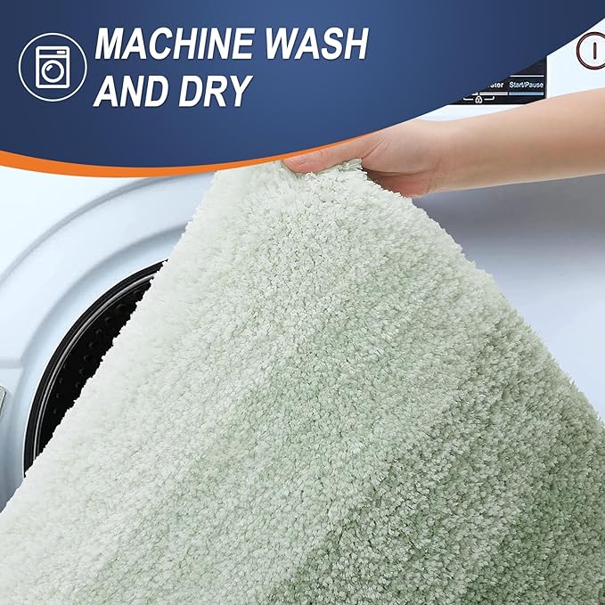 OLANLY Bathroom Rugs Sets 3 Piece, Soft Absorbent Microfiber Bath Mats and U-Shaped Contour Toilet Rug, Plush Shaggy Bath Mat Set for Bathroom (30"x20"+24"x16"+24"x20", Sage Green)