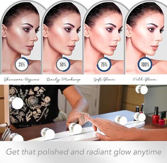 Prinz Lightup Vanity Mirror with 18 LED Lights, 25" Hollywood Makeup Mirror for Bedroom or Dressing Room, Tabletop, White