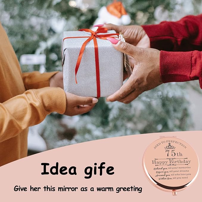 75th Birthday Gifts for Women Rose Gold Compact Makeup Mirror Happy 75 Birthday Gift Ideas for Women 75th Birthday Gift for Aunt Mom Grandma Sister Friends 75 Birthday Present