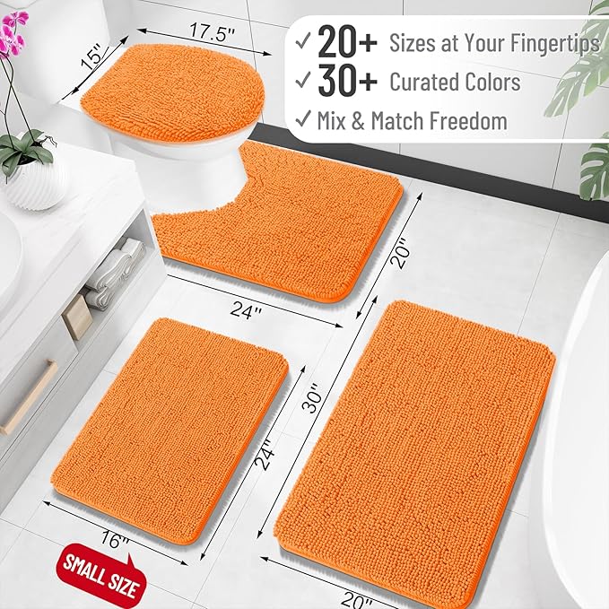 OLANLY Bathroom Rugs 59x35, Extra Soft Absorbent Chenille Bath Rugs, Rubber Backing Quick Dry, Machine Washable Bath Mats for Bathroom Floor, Tub and Shower, Home Decor Accessories, Orange
