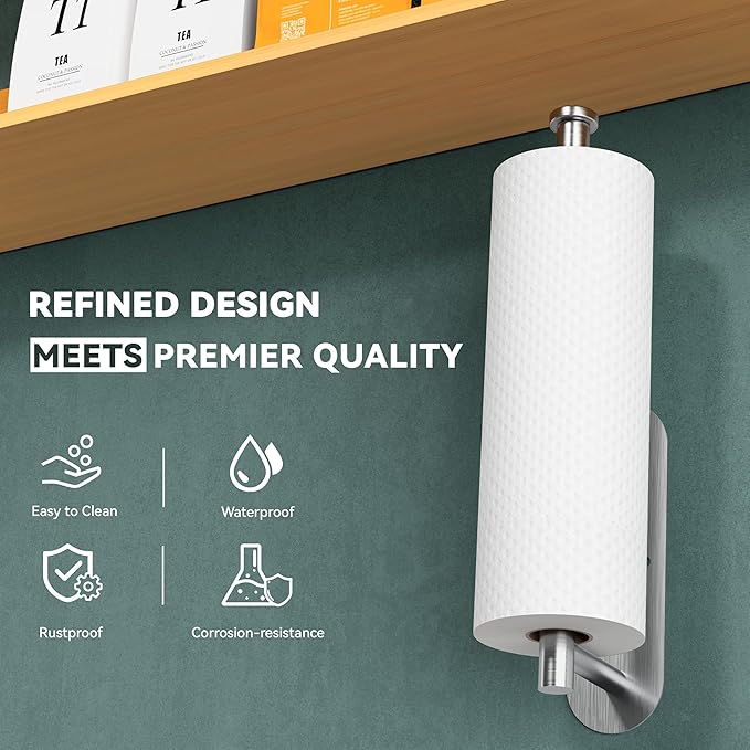 Auxmir No Drilling Self Adhesive Toilet Paper Holder, Premium Rustproof SUS304 Stainless Steel Roll Holder Wall Mount Tissue Holder for Bathroom Kitchen Washroom, Paper Towel Holder-Silver