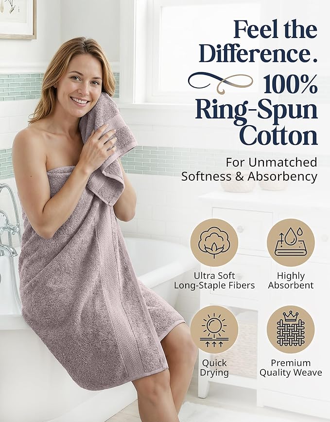 LANE LINEN 100% Mercerized Cotton Bathroom Towel Set - 16 Pcs - Ring Spun, Fluffy, Soft & Highly Absorbent - 4 Bath, 8 Washcloths, 4 Hand Towels - Avaialable in Wide Variety of Colours - Platinum