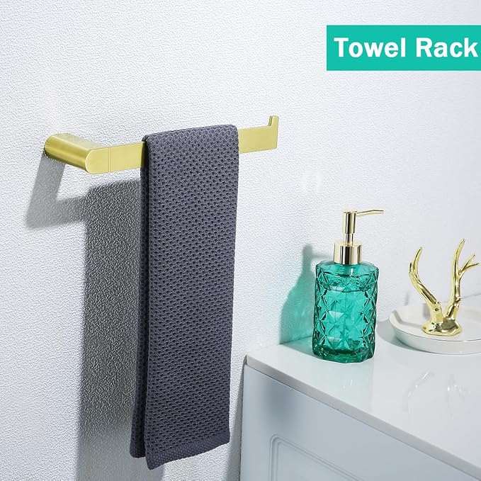 5-Pieces Bathroom Accessories Set, Stainless Steel Bathroom Hardware Set, 23.6 Inch Bath Towel Bar Set, Towel Hooks,Towel Racks for Bathroom Wall Mounted,Brushed Gold,SE96026S-5BG
