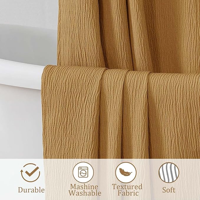 Aiyufeng 3D Textured Gold Shower Curtain for Bathroom, Fabric Shower Curtain Soft Cloth & Hotel Spa Quality, Luxury Boho Bathroom Curtains, Machine Washable, Gold, 72x72 Inches
