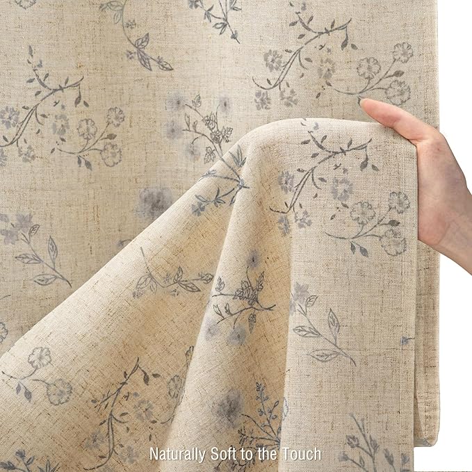 Grey Floral Farmhouse Vintage Linen Shower Curtain, French Country Shower Curtains for Bathroom, Gray, 72Wx72H