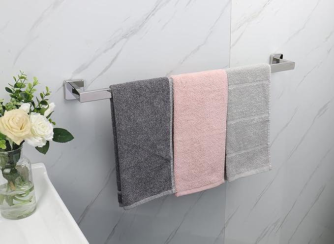 TocTen Bath Towel Rack - Square Base Thicken SUS304 Stainless Steel Towel Bar for Bathroom, Bathroom Accessories Towel Rod Heavy Duty Wall Mounted Towel Holder. (Chrome, 30)