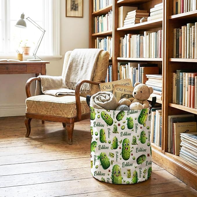 Personalized Pickle Laundry Baskets,Custom Pickle Gifts,Collapsible Clothes Storage Organizer,Kids Boys Girls Adults Room Decoration,16.5 X 13.8in