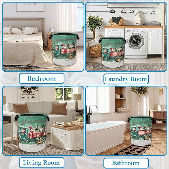 Merry Christmas Laundry Basket Collapsible Laundry Hamper, Oxford Cloth Storage Bin for Room/Bathroom/Bedroom/Dormitories 16" X 20.8"